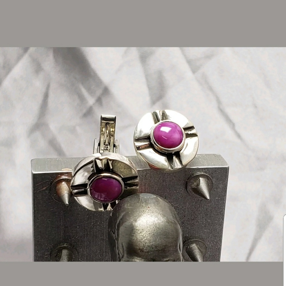 Sterling silver cufflinks, star ruby ,bezel set - Picture 5 of 5